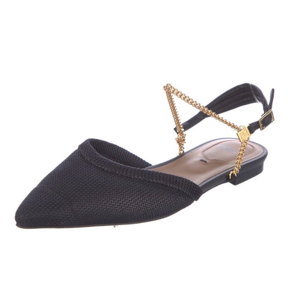 FENDI Black Colibri lite flat with Gold Chain Accent